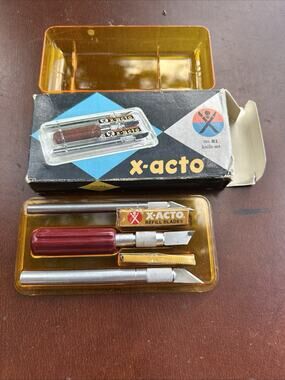Vintage 1971 X-Acto No. 81 Knife Set — 3 Handles, 2 Blade Packs, Case & Box USA